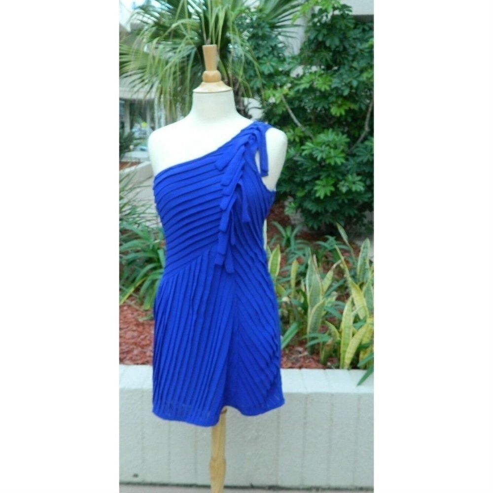ModCloth One Shoulder Pleated Dress Blue Size M - Picture 2 of 8
